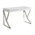 **Bureau moderne avec tiroirs en finition blanche et piètement en acier inoxydable**