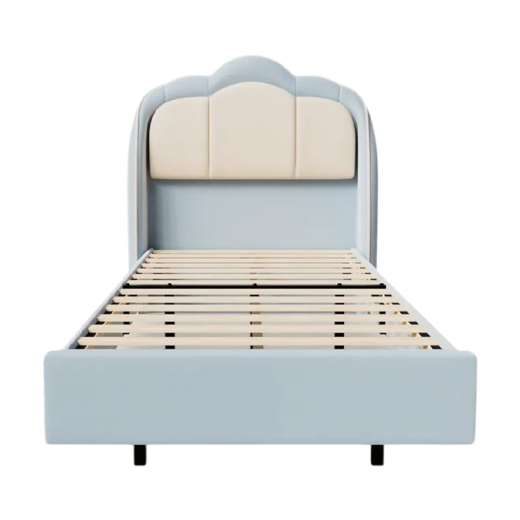 **Lit simple moderne avec tête de lit rembourrée en tissu doux**