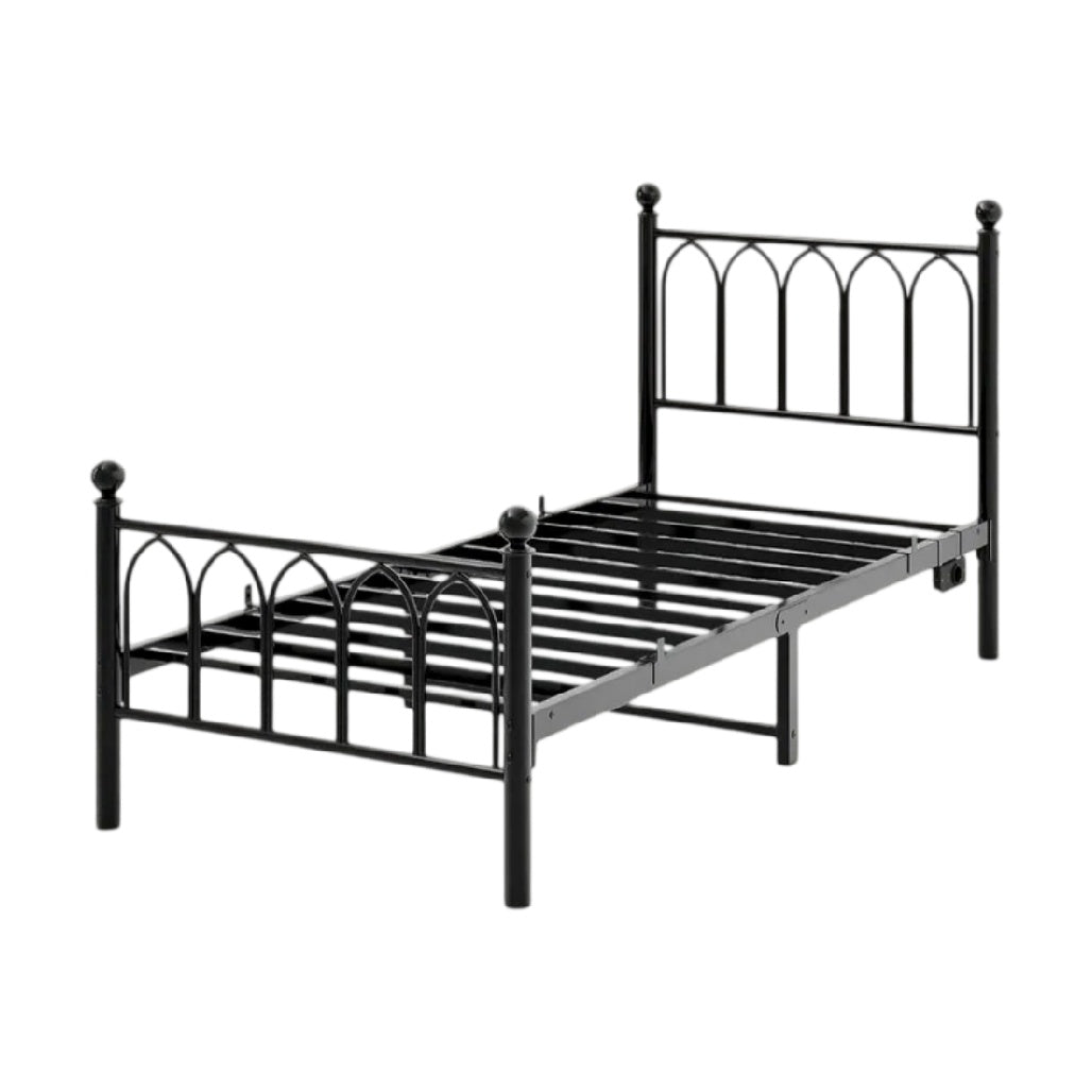 **Lit en métal noir avec cadre à arcades, sans matelas**